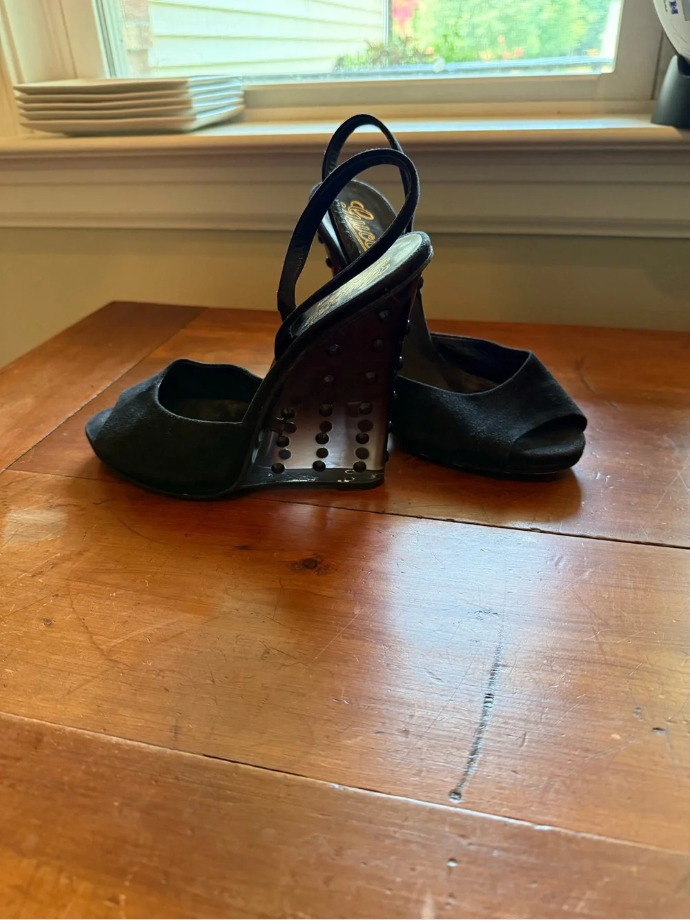 Vintage Gucci Suede and Lucite Studded Wedges